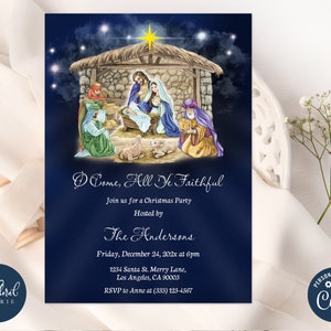 nativity invitation template, editable christmas party invites, holiday party invitation, christmas invitation, religious christmas invites