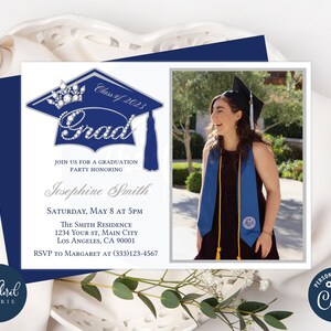 Graduation Party Invitation Template Editable Blue and Silver - Etsy