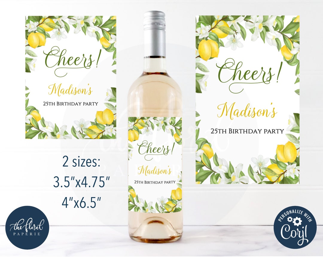 Lemon Wine Label Template, Editable Lemon Wine Bottle Labels, Printable ...