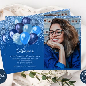 shades of blue birthday invitation template, editable blue birthday invitations, balloons invitations, blue balloons invitation, blue theme