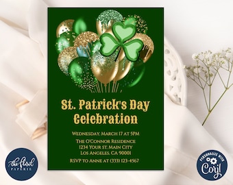 Shamrock St. Patrick's Day Party Invitation Template (Digital Download)