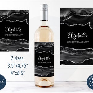 Printable Wine Label Template, Black and Silver Wine Bottle Labels ...