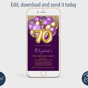 70th birthday text invitation template, editable birthday text invite, birthday digital invitation, phone invitation, electronic invitation