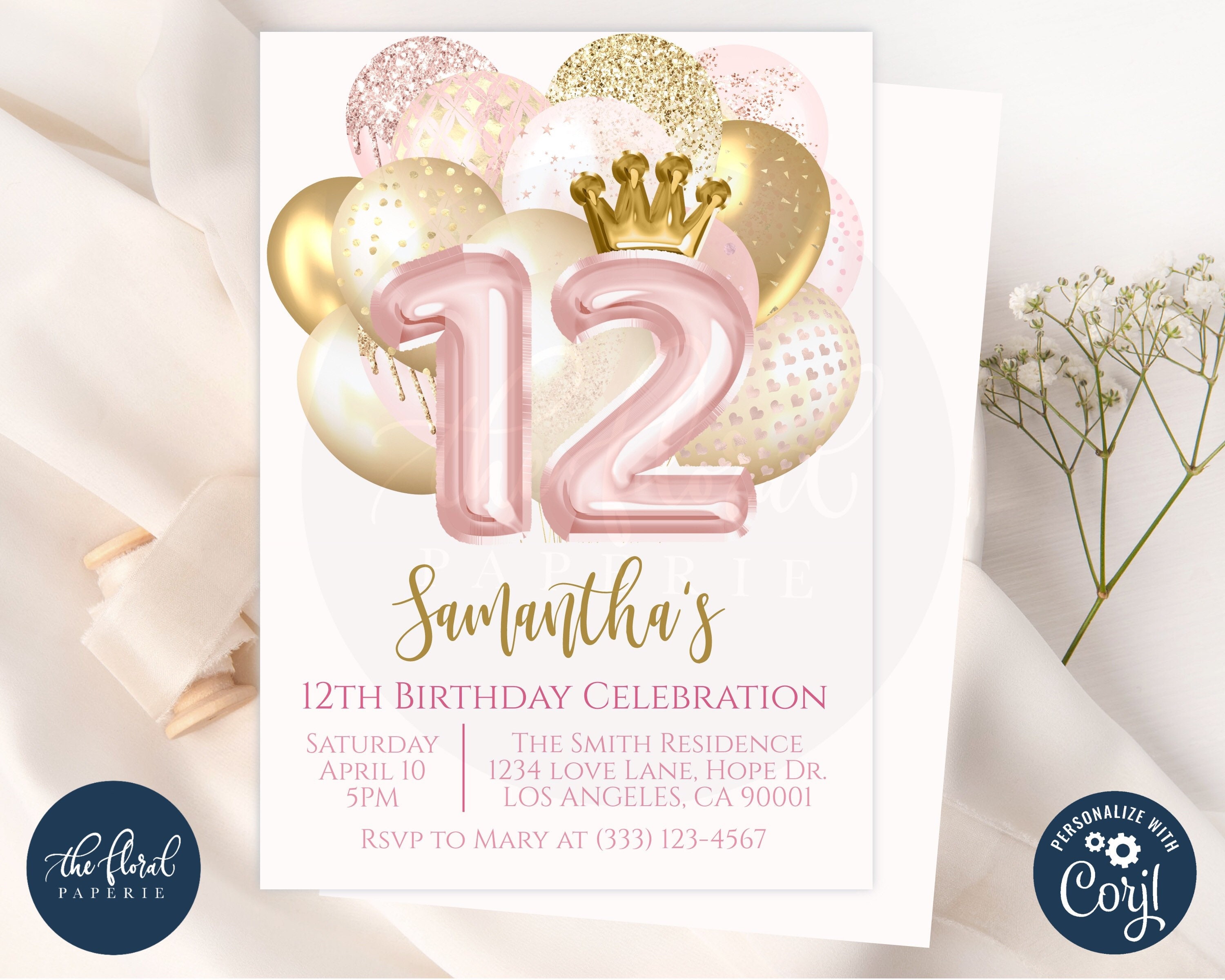12th Birthday Invitation Template Editable Blush And Gold Etsy 12th-birthday-invitation-template-editable-blush-and-gold-etsy