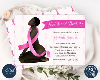 Brustkrebs Überlebende Einladungsvorlage, Pink Cancer Ribbon Invite (Digital)