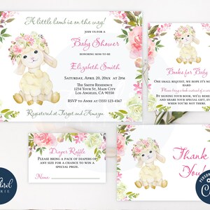 Lamb Baby Shower Invitation Bundle, Pink Floral Invite (Digital Download)