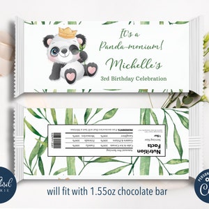panda chocolate wrapper template, editable panda candy bar wrapper, printable hershey bar wrapper, party favor label, panda birthday favor