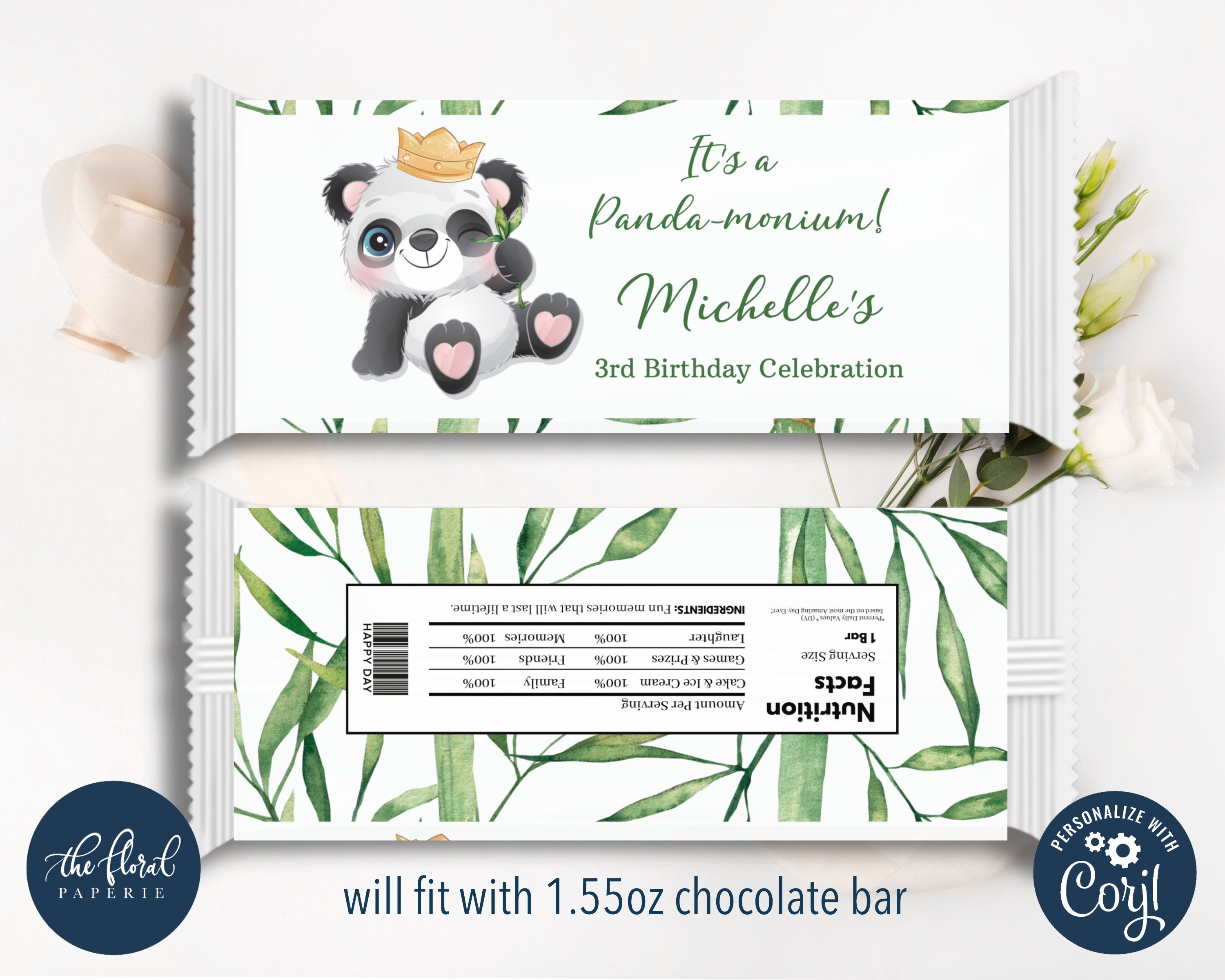 Panda Chocolate Wrapper Template, Editable Panda Candy Bar Wrapper ...