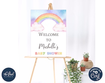 Pastel Rainbow Baby Shower Welcome Sign, Editable Template (Digital Download)