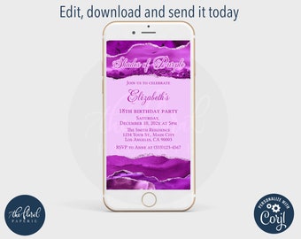 Purple Agate Birthday Invitation Template, Electronic Invite (Digital Download)