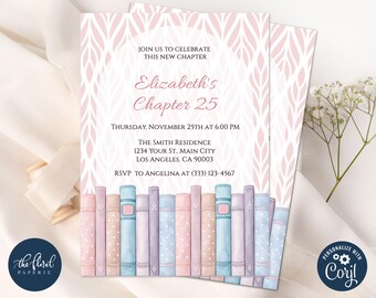 Book Birthday Invitation Template, Book Club Invite, Bookish Pastel Party (Digital)