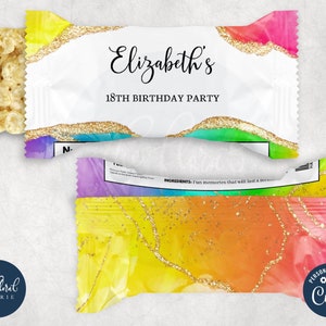 rainbow rice krispies wrapper template, editable rice crispy wrapper, printable rice krispies treat labels, rainbow birthday favors TFP36