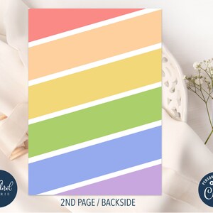 May include: A printable digital download with a rainbow color scheme. The colors are pink, peach, yellow, green, blue, and purple. The text "2nd Page / Backside" is at the bottom of the page.