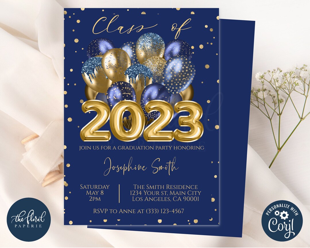 Graduation Party Invitation Template Editable Navy Blue and Etsy
