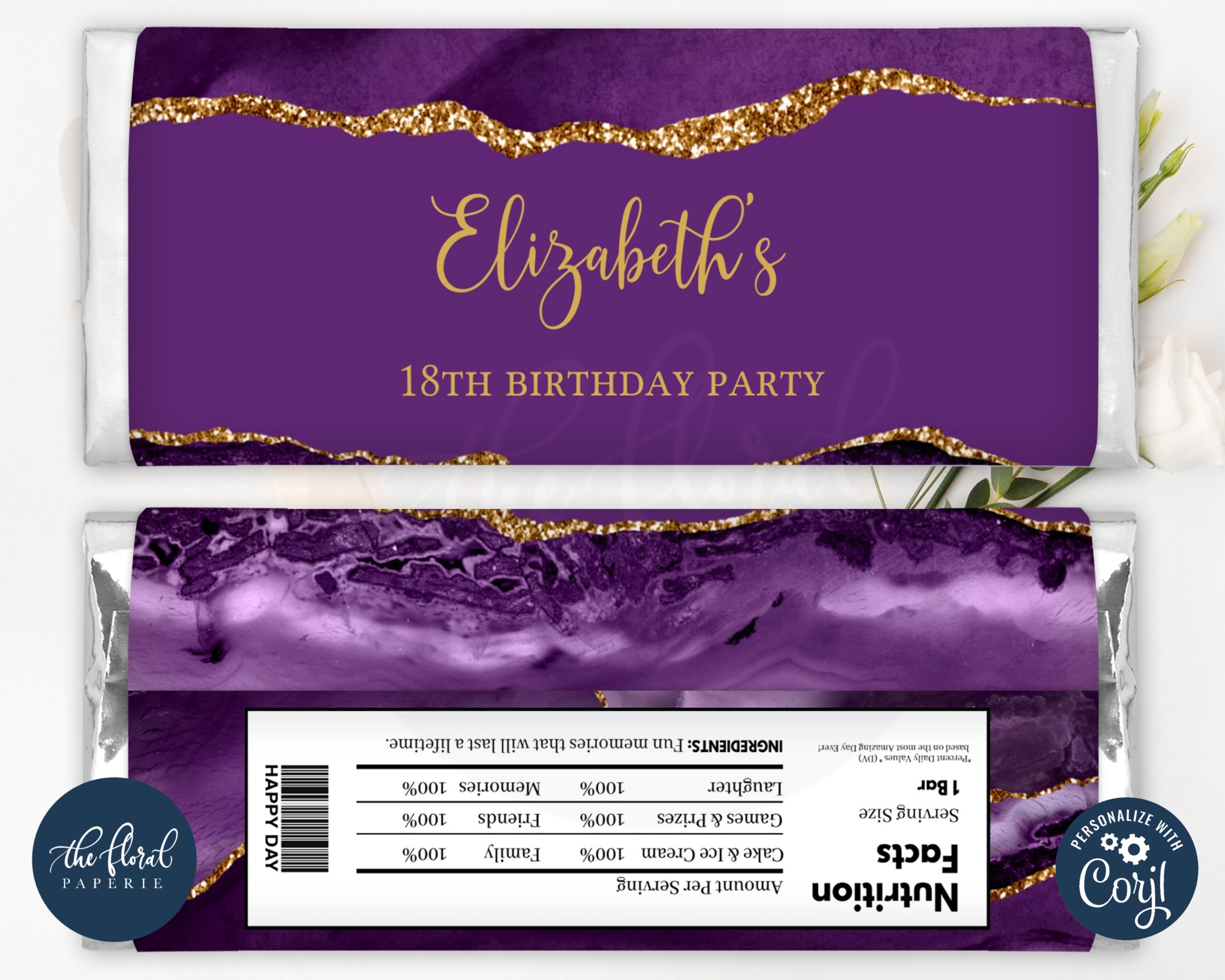 Purple and Gold Chocolate Wrapper Template Editable Candy Bar Etsy