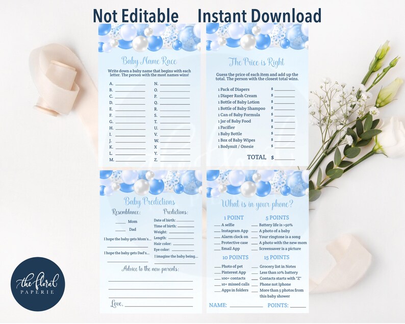 Blue Balloons Baby Shower Games Bundle Printable Boy Baby | Etsy