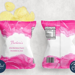 embalagem de saco de batata frita rosa choque, modelo de saco de batata frita em tons de rosa, etiqueta para lembrancinha de festa de batata frita para impressão, modelo de saco de batata frita personalizado tfp49