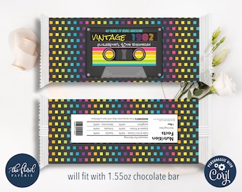 80s birthday chocolate wrapper template, editable candy bar wrapper, printable chocolate bar wrapper, chocolate bar birthday favors