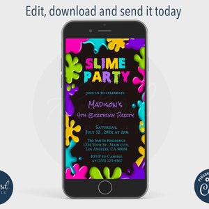 slime birthday party text invitation template, slime party text invite, digital invitation, phone invitation, electronic invitation,