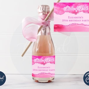 shades of pink mini champagne label template, editable wine bottle labels, printable pink wine bottle stickers, wine party favors, TFP39
