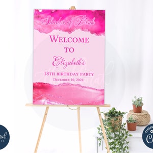 shades of pink Welcome Sign template, printable birthday welcome sign poster, adult birthday, shades of pink birthday party decor TFP39