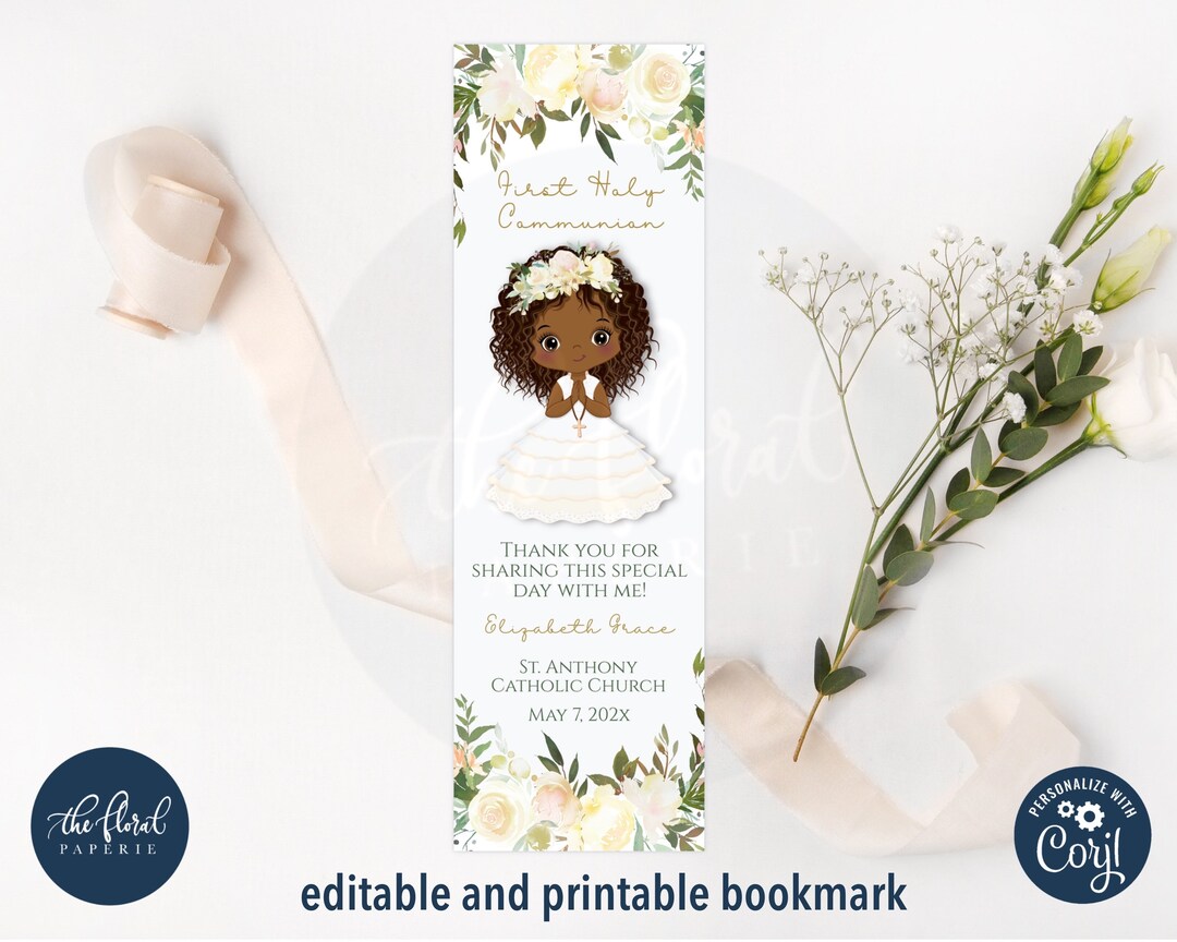 First Holy Communion Bookmark Template Printable Baptism - Etsy