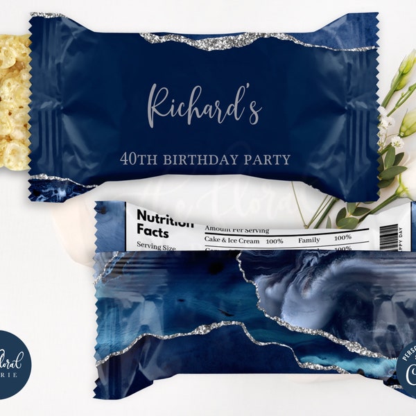 blue and silver rice krispies wrapper template, shades of blue rice crispy wrapper, printable rice krispies labels, birthday favors TFP22