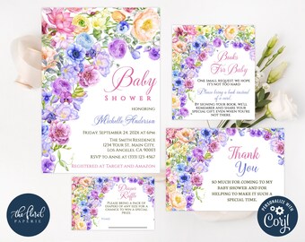 Floral Rainbow Baby Shower Invitation Template (Printable)