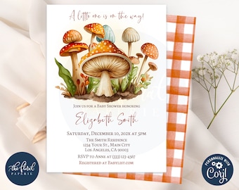 Mushroom Baby Shower Invitation Template, Woodland Theme Invite (Digital)