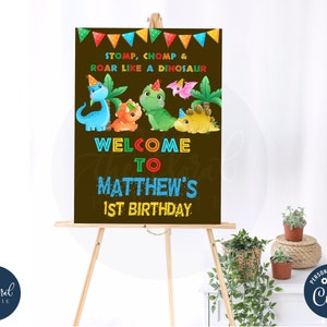 dinosaur birthday Welcome Sign template, editable dinosaur welcome poster, boy birthday party, dinosaur party decor, dinosaur reception sign