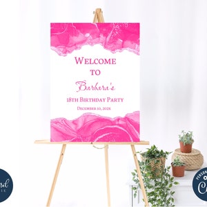 hot pink welcome sign, shades of pink Welcome Sign template, printable welcome sign poster, birthday party decor, reception sign TFP49