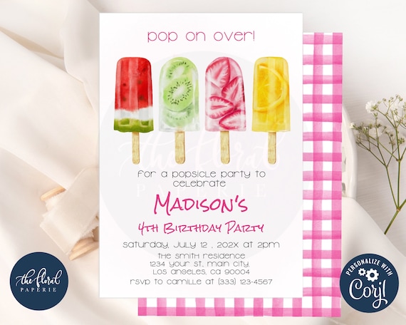 Popsicle Birthday Invitation Template Editable Summer | Etsy