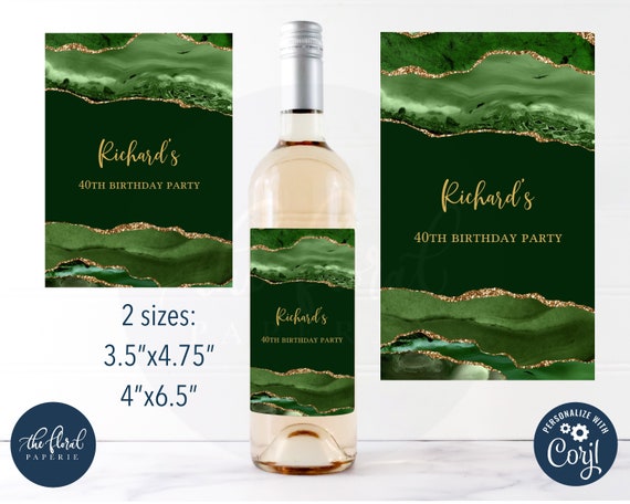 Printable Wine Label Template Editable Green and Gold Agate | Etsy