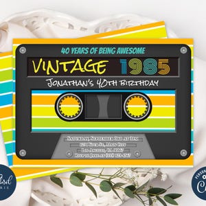 Modelo de convite de aniversário dos anos 80, convite de aniversário editável para qualquer idade, convite de fita cassete, aniversário de adulto, convites de fita cassete