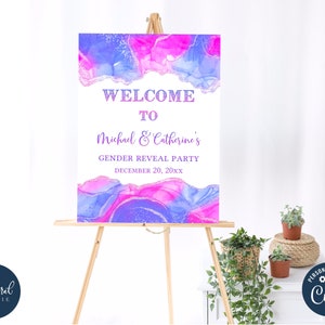 gender reveal Welcome Sign template, blue and pink baby shower welcome sign, gender reveal welcome poster, he or she, boy or girl tfp47