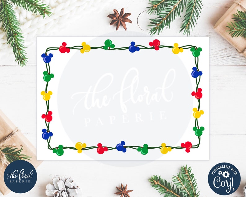 Mouse Head Christmas Lights Card Template Printable Joy Etsy