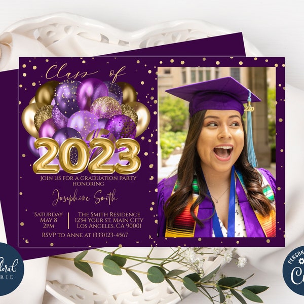 Purple Gold 2023 Graduation Party Invitations Etsy