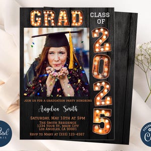 graduation party invitation template, orange graduation party invites, class of 2025, 2025 graduation invite, marquee invitation
