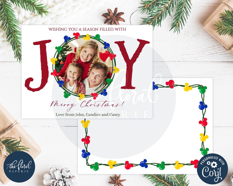 Mouse Head Christmas Lights Card Template Printable Joy Etsy