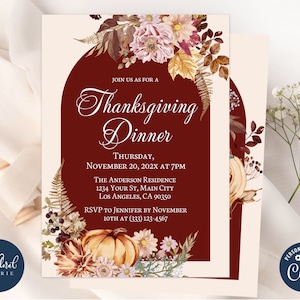 thanksgiving invitation template, editable thanksgiving dinner invites, holiday party invitation, fall invitation, thanksgiving party invite
