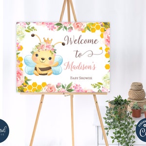 bee birthday Welcome Sign template, printable bee day welcome sign, bumble bee welcome sign poster, girl birthday, bee day party decor,