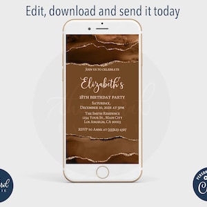 shades of melanin birthday text invitation template, editable shades of brown birthday text invite, agate invitation, phone invitation TFP38