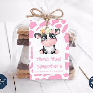 cow favor tag template, editable cow thank you tags, cow birthday party favor, girl birthday party, cow gift tags, cow first birthday favor