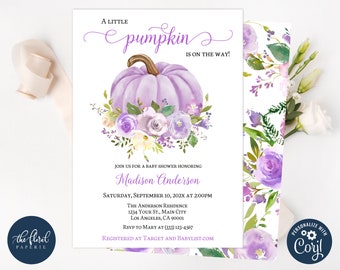 Purple Pumpkin Baby Shower Invitation Template (Digital Download)
