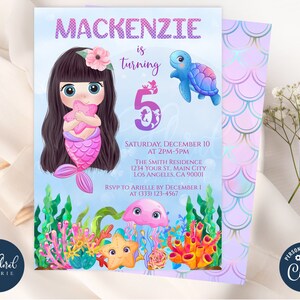 mermaid birthday invitation template, girl birthday party invitation, printable mermaid birthday invites, mermaid theme party invites tfp11