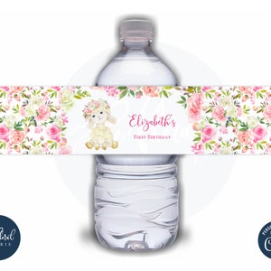 Plantilla de etiqueta para botella de agua de cordero, envoltorio editable para botella de agua de cordero, etiquetas imprimibles para botellas de cumpleaños de cordero, etiquetas de recuerdo para botella de agua de cordero