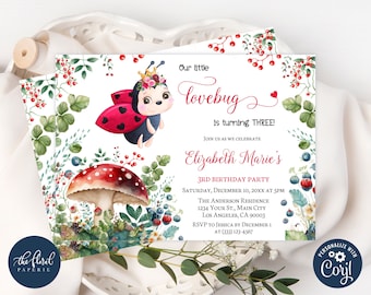Editable Ladybug Birthday Invitation Template, Party Gift Tags (Digital)