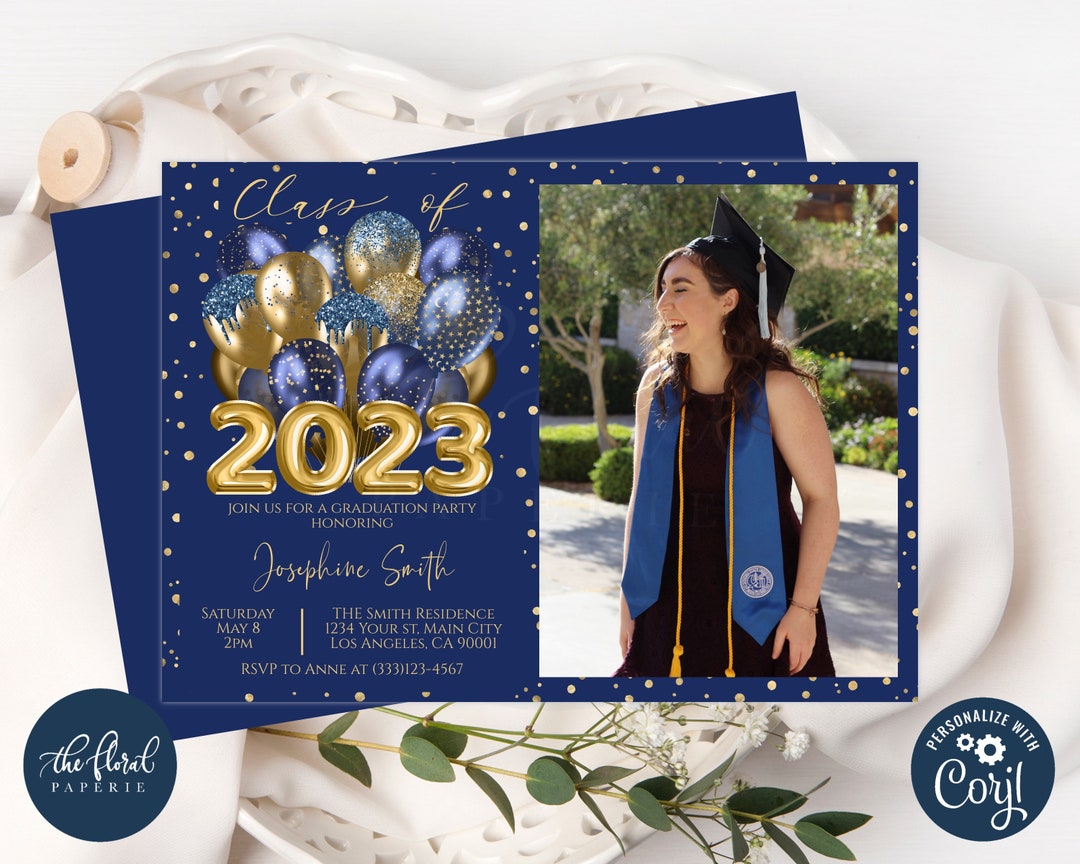 Graduation Party Invitation Template Editable Navy Blue and Etsy