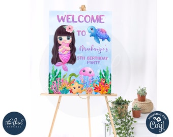 mermaid birthday Welcome Sign template, printable mermaid welcome sign poster, girl birthday, mermaid theme, mermaid birthday party tfp11