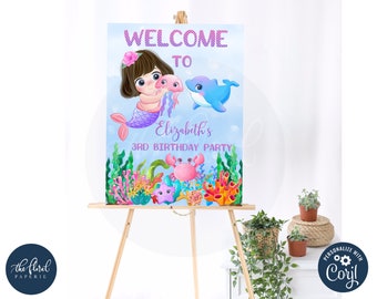 mermaid birthday Welcome Sign template, printable mermaid welcome sign poster, girl birthday, mermaid theme, mermaid birthday party tfp20